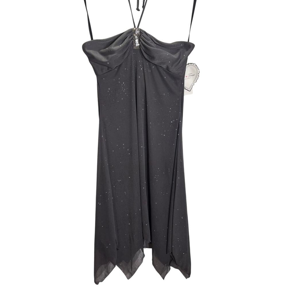 NWT Love Tease Gray Sparkly Halter Dress Handkerchief Hem Party Size M